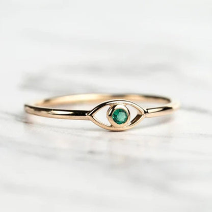 14k Gold Birthstone Evil Eye Ring