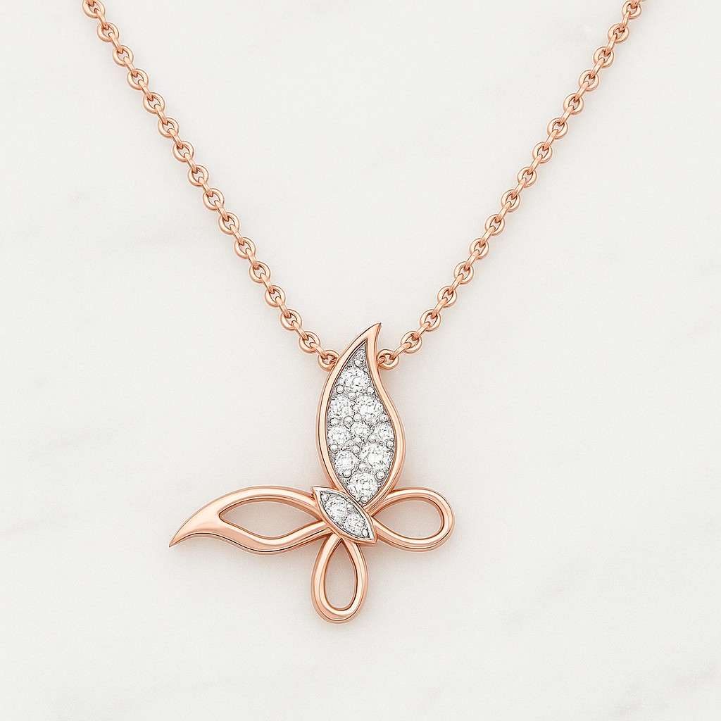 14k gold butterfly lab grown diamond pendant necklace