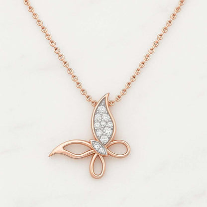 14k Gold Butterfly Lab Grown Diamond Pendant Necklace