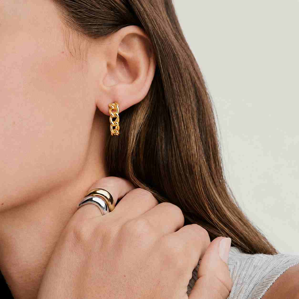 14k Gold Chain Link Hoop Earrings, Bold Statement Jewelry
