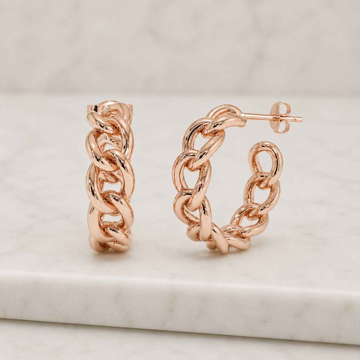 14k gold chain link hoop earrings, bold statement jewelry
