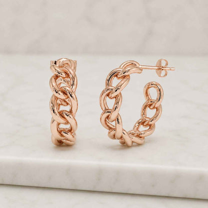 14k Gold Chain Link Hoop Earrings, Bold Statement Jewelry