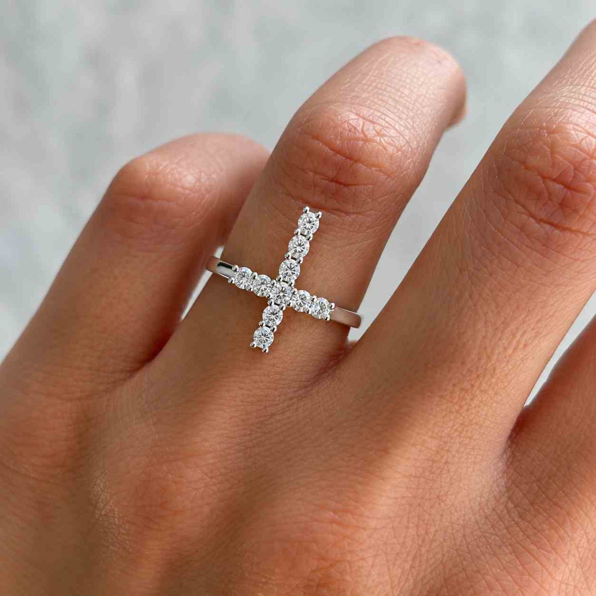 14k gold cross ring - gift for him her - danity moissanite diamond cross religious ring- womens hoop rings - christian jewelry
