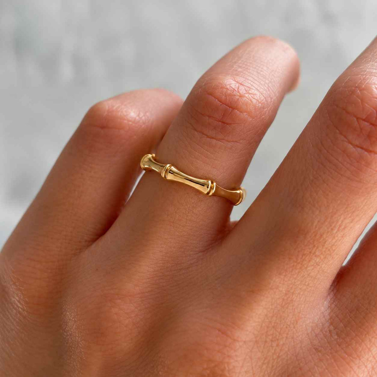14k gold dainty minimal bamboo ring / gold layering ring / stackable ring / unique bamboo ring by ferkos fine jewelry
