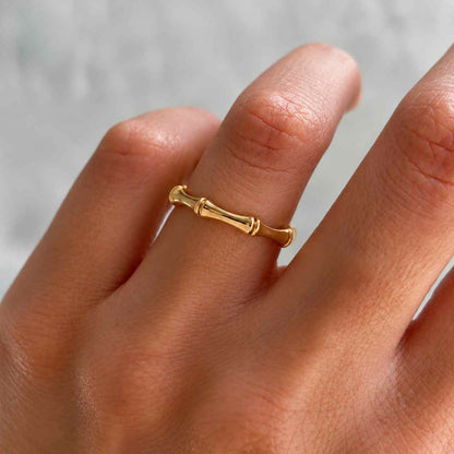 14k Gold Dainty Minimal Bamboo Ring / Gold Layering Ring / Stackable Ring / Unique Bamboo Ring by Ferkos Fine jewelry
