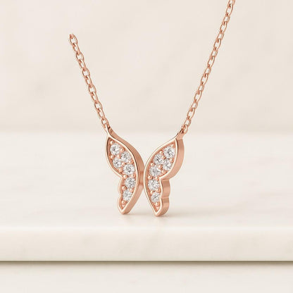 14k Gold Diamond Butterfly Pendant Necklace