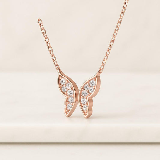 14k Gold Diamond Butterfly Pendant Necklace