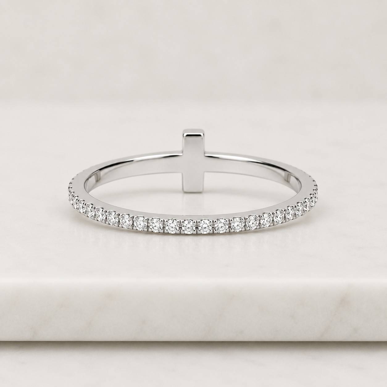 14k Gold Diamond Cross Ring,Lab Grown Diamond Ring| E-F,VVS2 | Excellent Cut | IGI Certified,Minimalist Faith Jewelry ,Gold Religious Ring