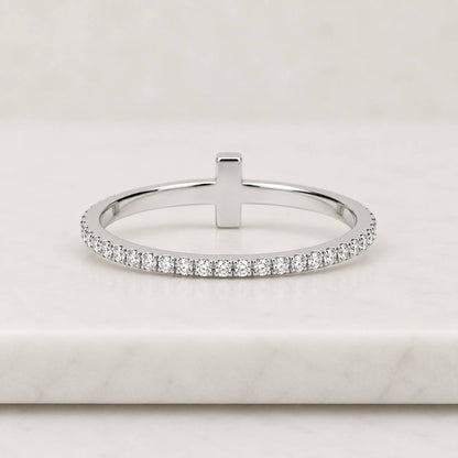 14k Gold Diamond Cross Ring,Lab Grown Diamond Ring| E-F,VVS2 | Excellent Cut | IGI Certified,Minimalist Faith Jewelry ,Gold Religious Ring
