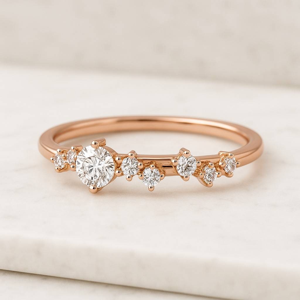 14k Gold Diamond Half Eternity Ring Stackable Wedding Band