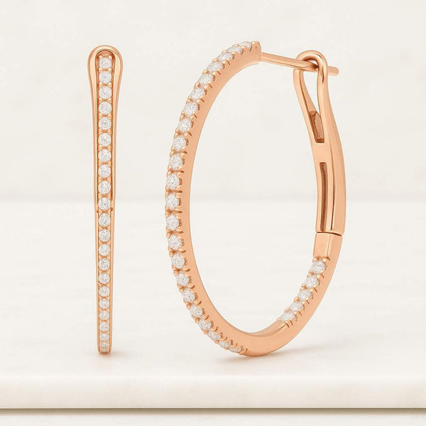 14k Gold Diamond Huggie Hoop Earring Rose Gold Jewelry Anniversary Gift Gift For Her