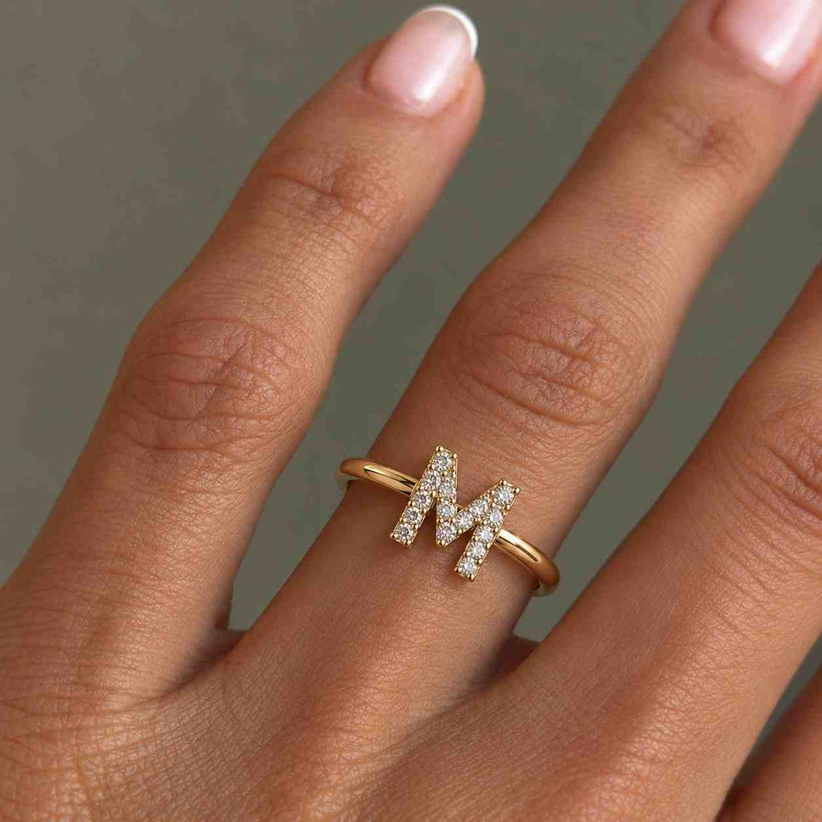 14k Gold Diamond Initial Ring,Gold Letter Signet Ring, Personalized Chain Band, Gold Diamond Gemstone Wedding Band, Promise Ring,Custom Ring
