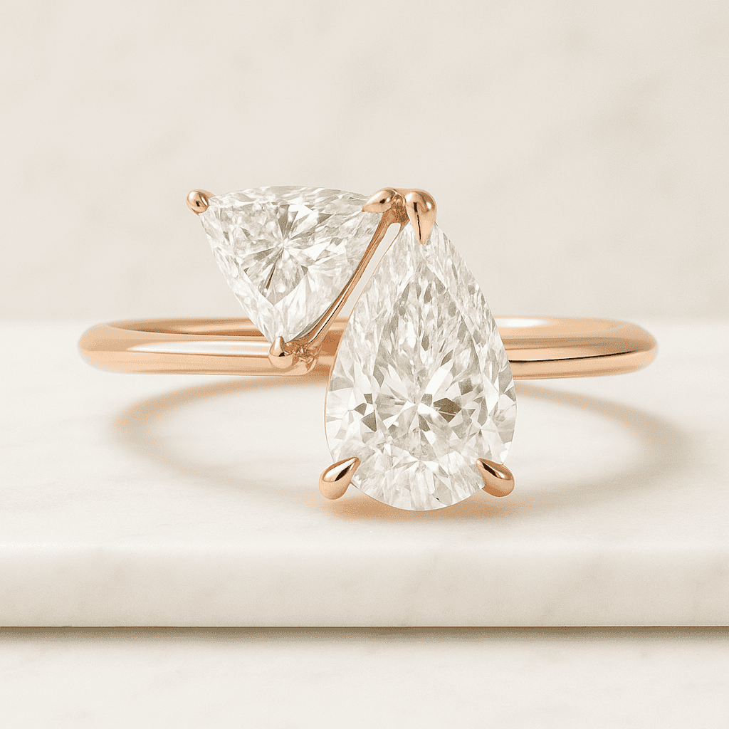 14k Gold Diamond Ring Triple Baguette & Round Stackable Band