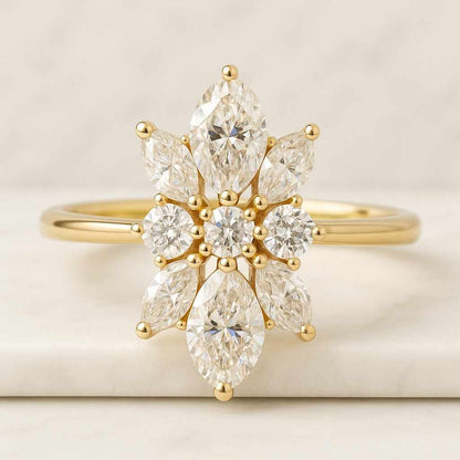 14k Gold Diamond Starburst Ring, Stars Ring Half Eternity Band Solid Gold And Diamond Band