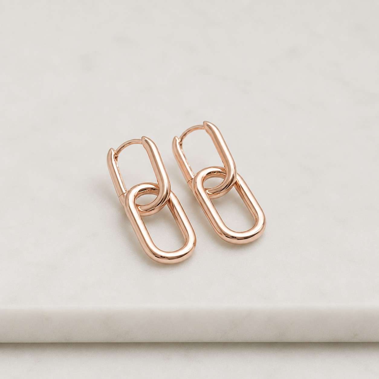 14k Gold Double Link Dangle Earrings, Minimalist Chain Earrings, Modern Gold Jewelry, Unique Gift for Her