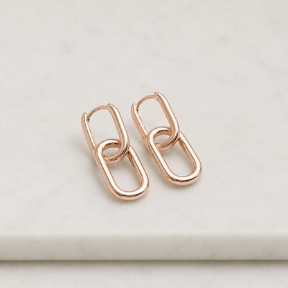 14k Gold Double Link Dangle Earrings, Minimalist Chain Earrings, Modern Gold Jewelry, Unique Gift for Her