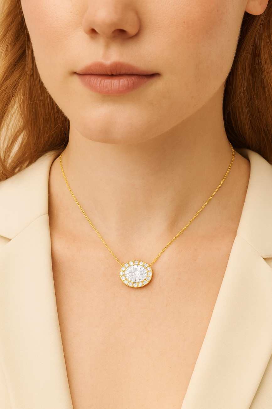 14k gold ellipse solitaire necklace east west oval lab grown diamond pendant white lab grown diamond