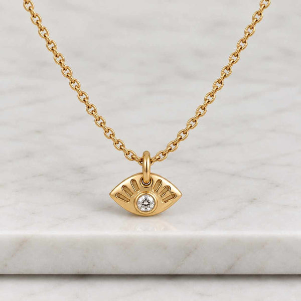 Evil Eye Necklace /14k Gold Evil Eye Necklace /Diamond Evil Eye Jewelry with Sapphire / Good Luck Necklace / Evil Eye Charm
