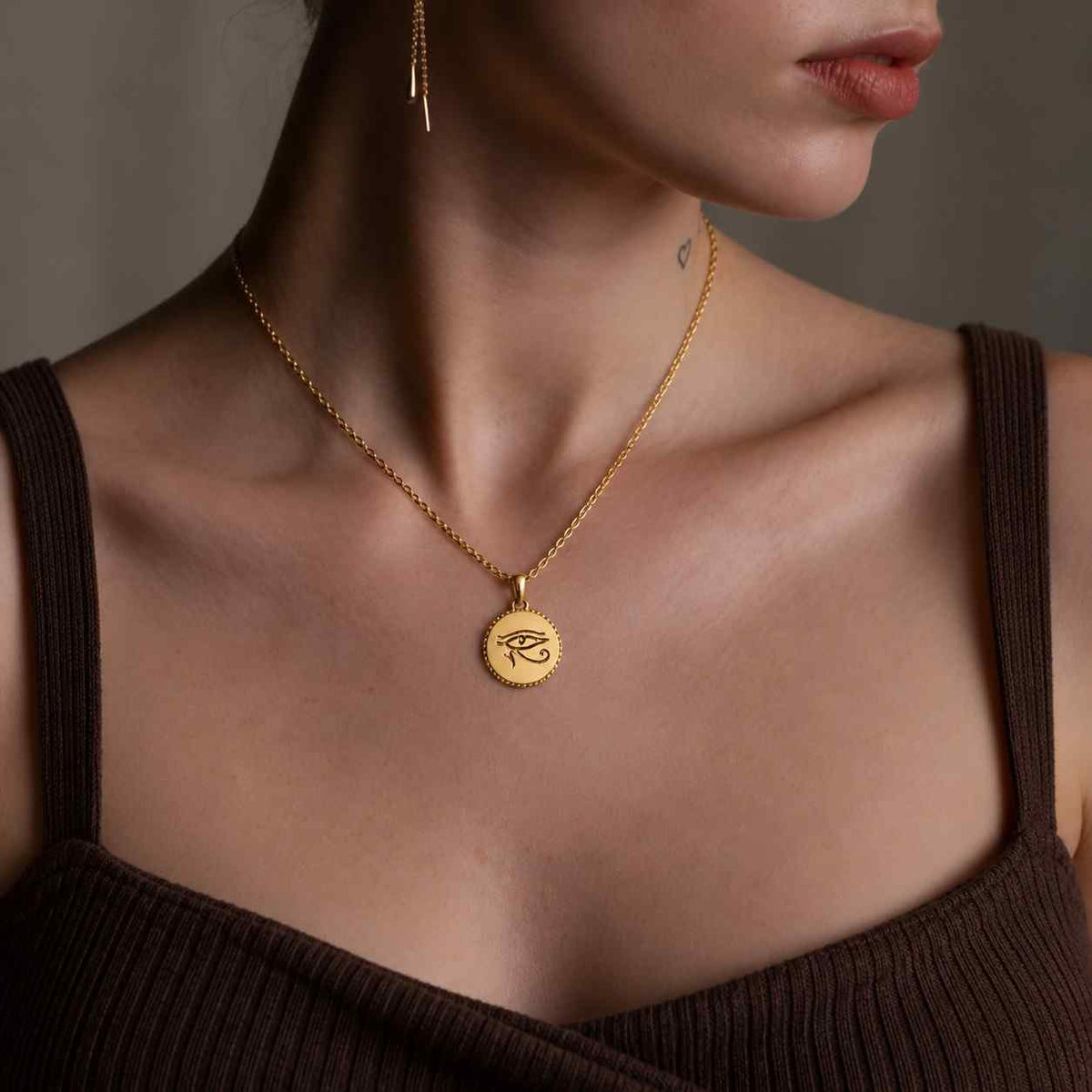 14k Gold Eye of Ra Necklace with Ruby Birthstone – Ankh Cross Jewelry – Egyptian Protection Pendant – Gold Spiritual Necklace for Women
