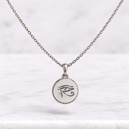14k Gold Eye of Ra Necklace with Sapphire – Ankh Cross Necklace – Egyptian Protection Jewelry – Horus Amulet Pendant – Gift for Her, Women

