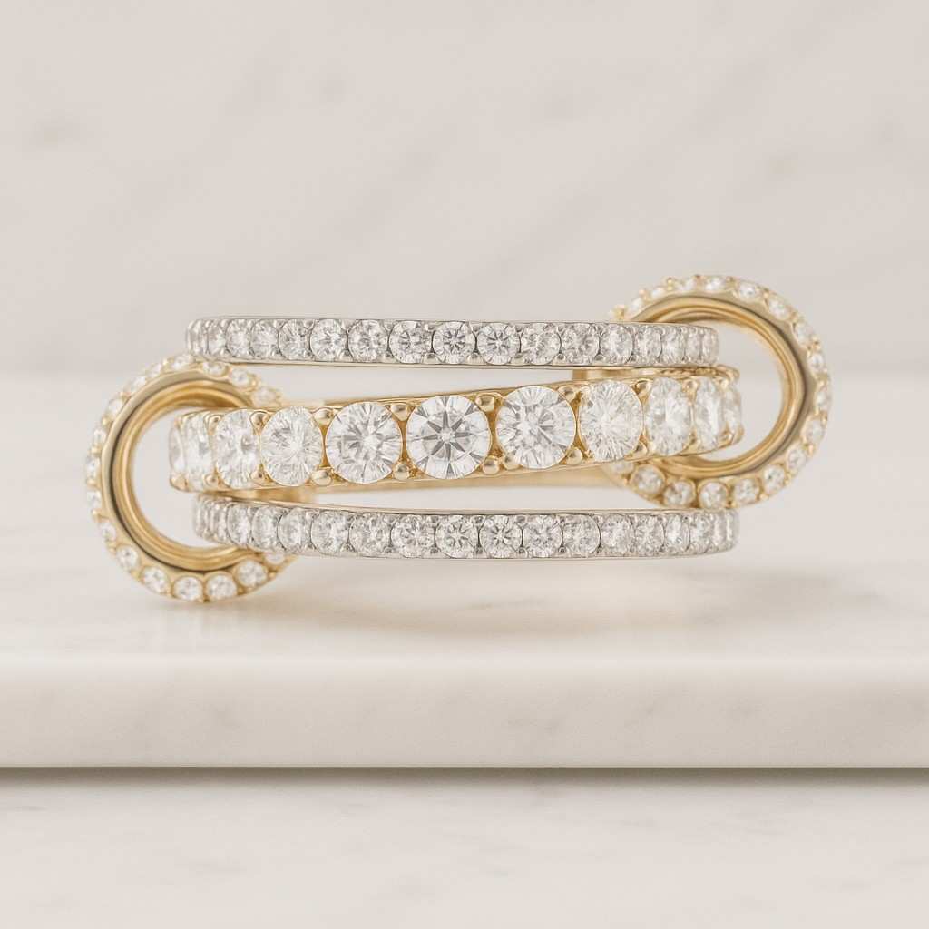 14k Gold Filled Multi Ring Set Two Tone Multi Band Rings with Jump Ring Connector Minimalist Gold Rings for Women Connected Ring Set