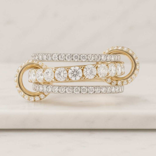 14k Gold Filled Multi Ring Set Two Tone Multi Band Rings with Jump Ring Connector Minimalist Gold Rings for Women Connected Ring Set