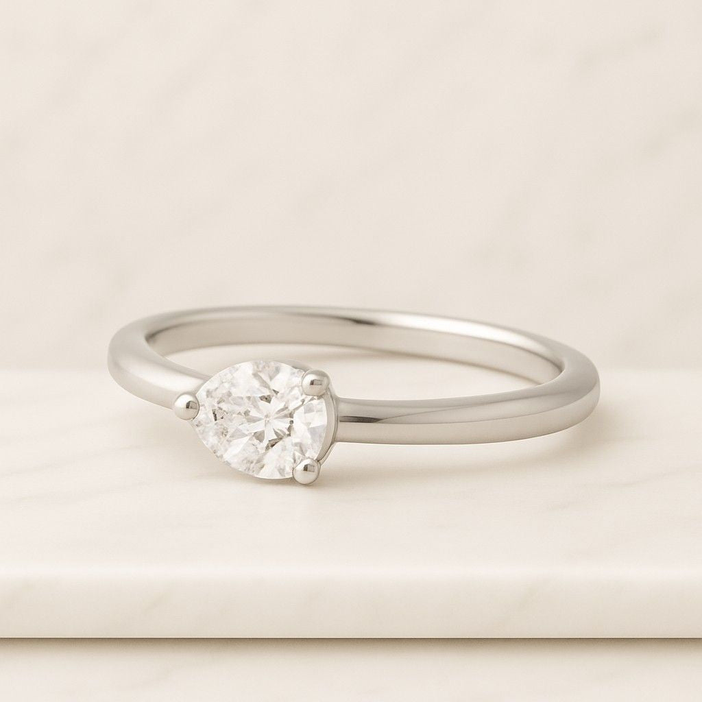  14k gold half-pavé ring lab grown diamond wedding band  pear cut 7 stone ring 