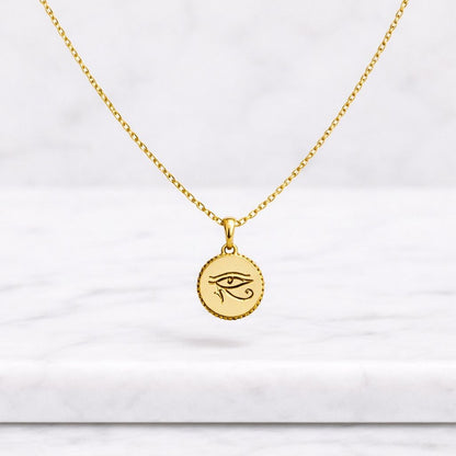 Eye of Ra Necklace, 925 Sterling Silver Eye of Horus Pendant, 14K Gold Plated Egyptian Protection Amulet, Spiritual Jewelry Gift for Her
