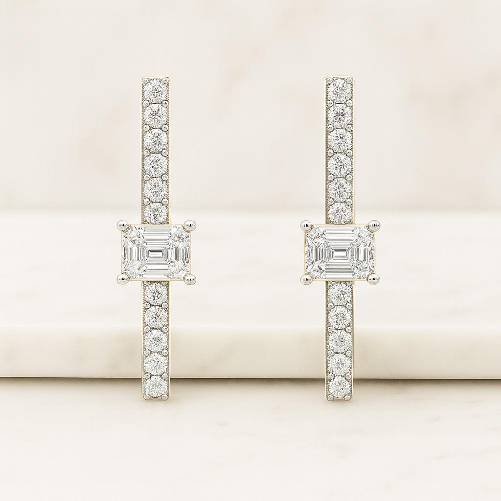 14k Gold Hoop Earrings Round Pear Marquise and Emerald Cut Lab Created Diamond Yellow Gold Earrings Unique inspired Lab grown Diamond hoop Earrings vintage yellow Gold Bridal hoop earrings