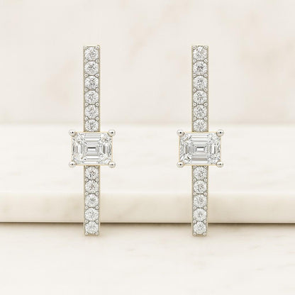 14k Gold Hoop Earrings Round Pear Marquise and Emerald Cut Lab Created Diamond Yellow Gold Earrings Unique inspired Lab grown Diamond hoop Earrings vintage yellow Gold Bridal hoop earrings