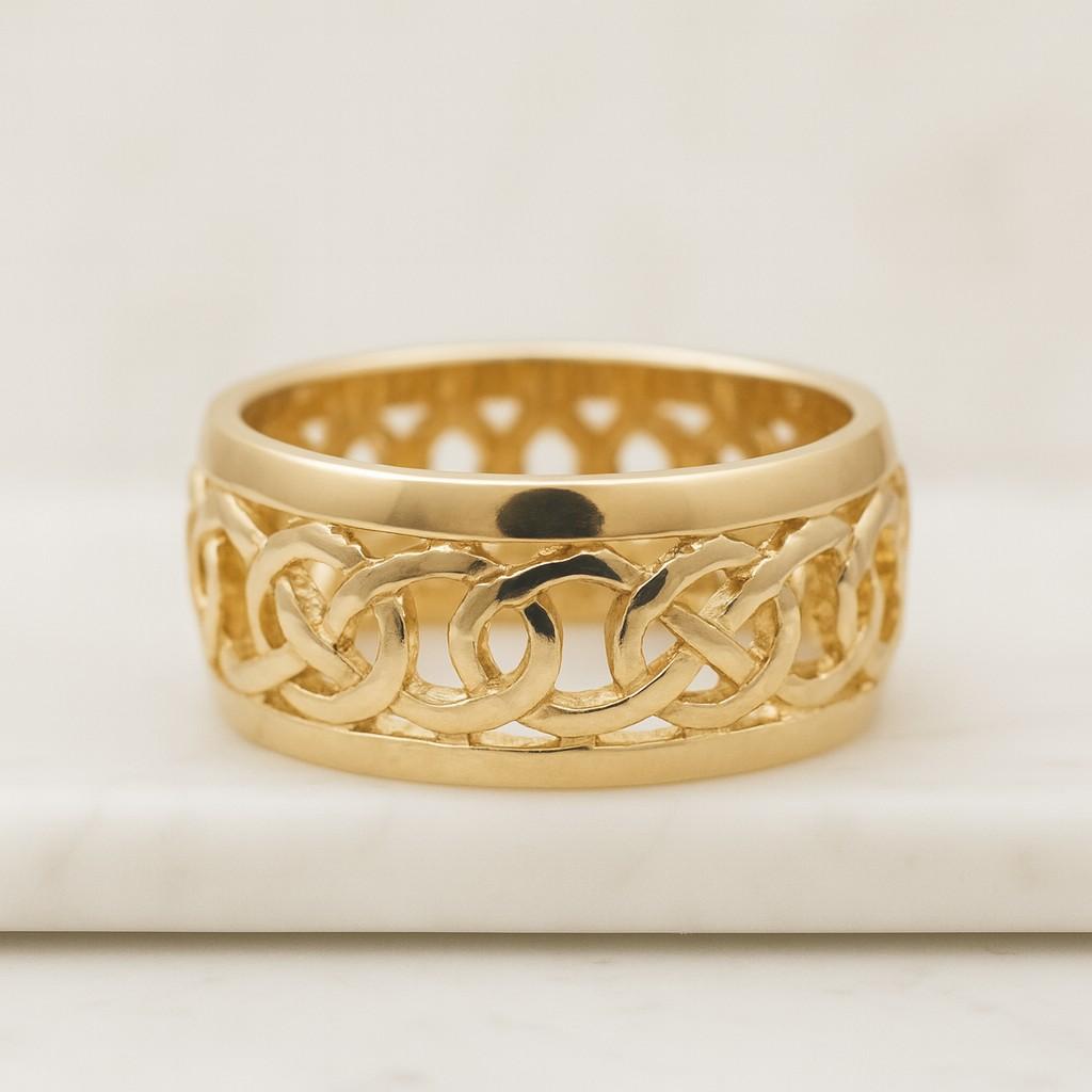 14k Gold Lab Grown Diamond Chain Ring Double Band Two Finger Handmade Ring