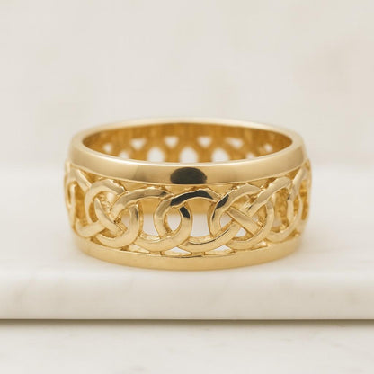 14k Gold Lab Grown Diamond Chain Ring Double Band Two Finger Handmade Ring