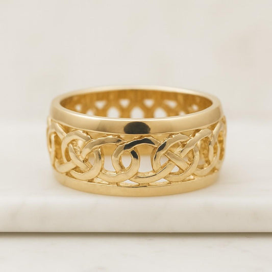 14k Gold Lab Grown Diamond Chain Ring Double Band Two Finger Handmade Ring