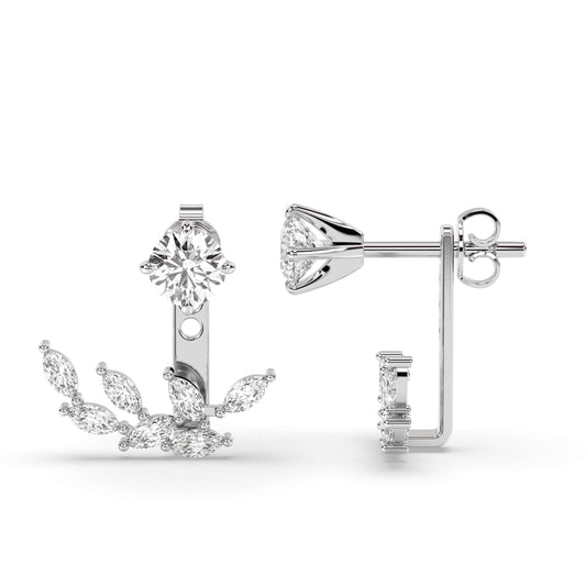 14k Gold Leaf Front Back Ear Jacket Earrings