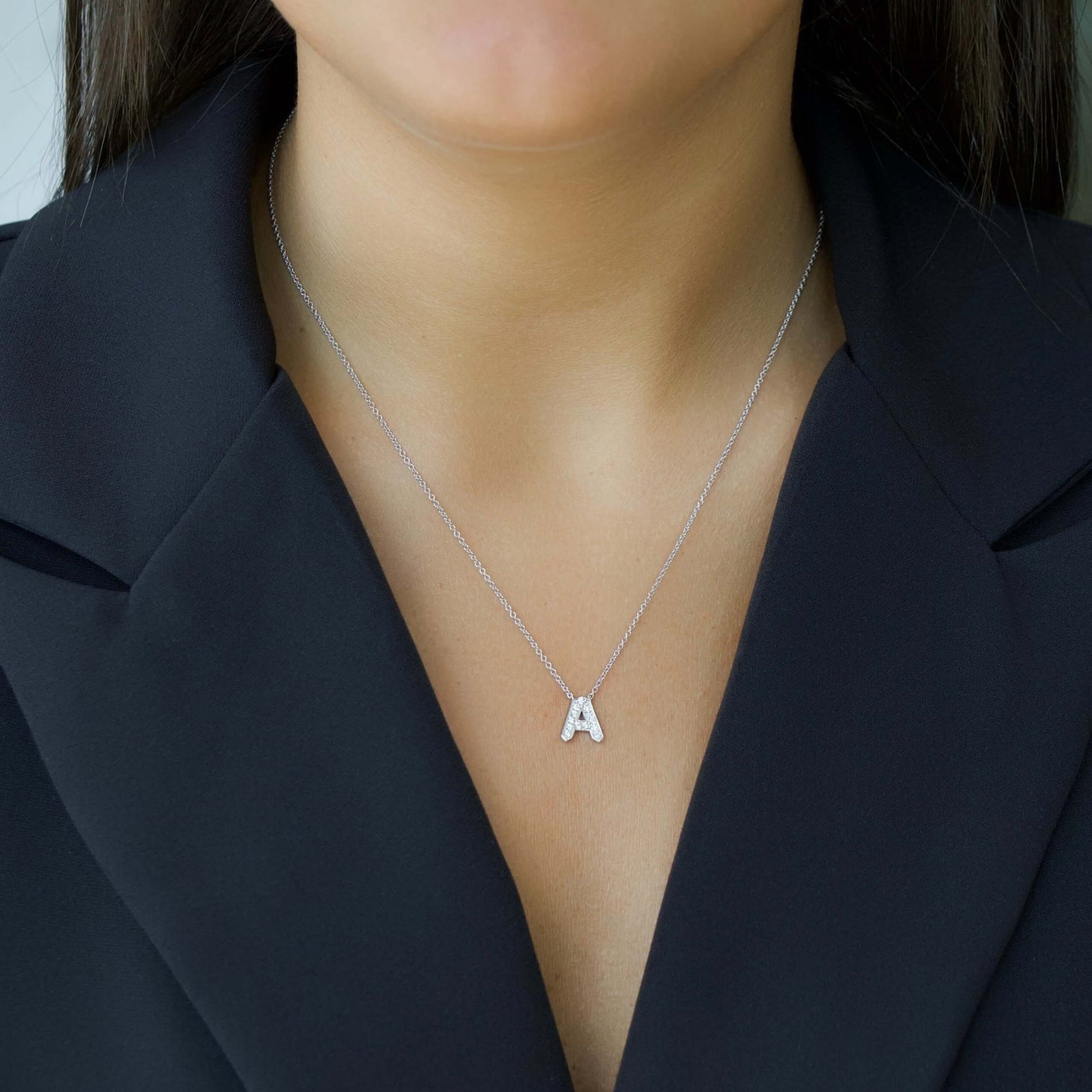 14k Gold Letter Necklace - Moms Day Initial Diamond Necklace - Gold Diamond Letter