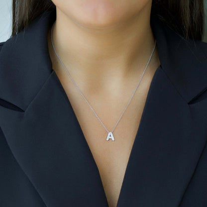 14k Gold Letter Necklace - Moms Day Initial Diamond Necklace - Gold Diamond Letter