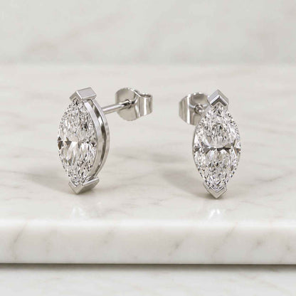 14k Gold Marquise Lab-Diamond Stud Earrings Anniversary Gift for her
