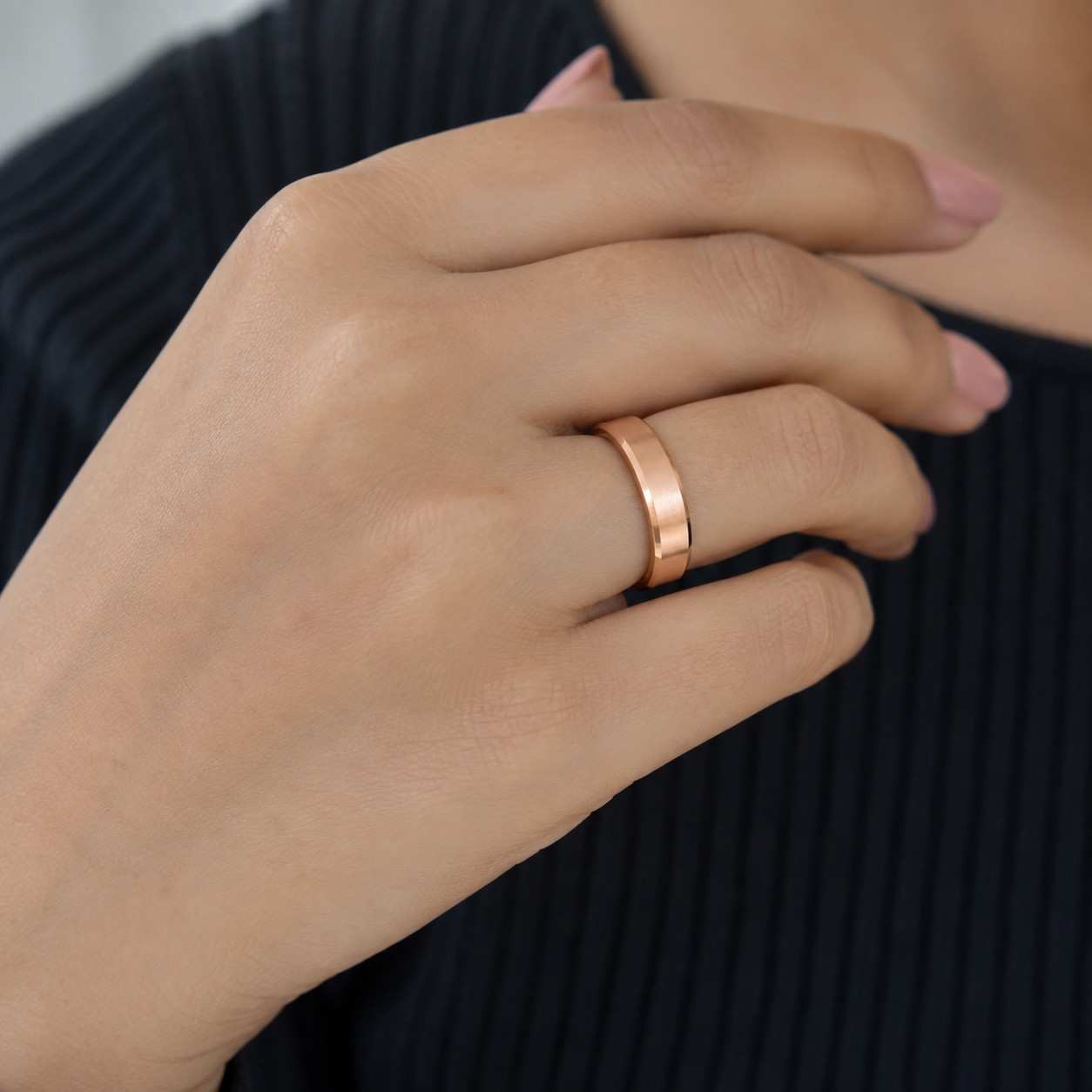 14k Gold Men's Beveled Edge Wedding Band 6MM | 14K Gold Ring 