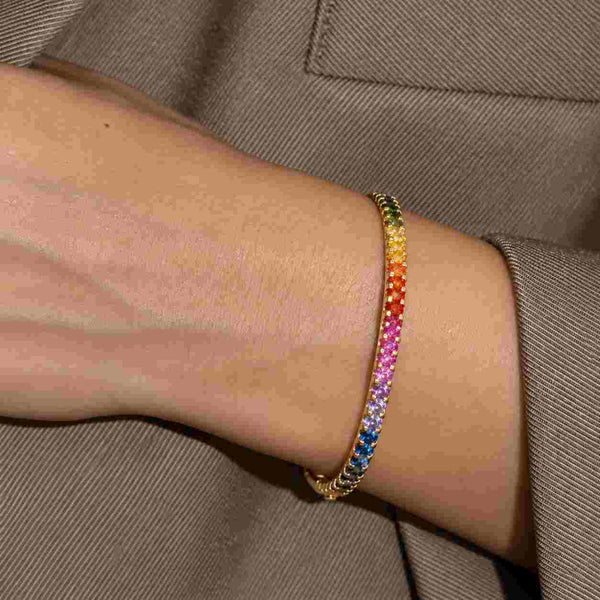 14k Gold Natural Rainbow Sapphire Tennis Bracelet: September Birthstone, Stacking Bracelet
