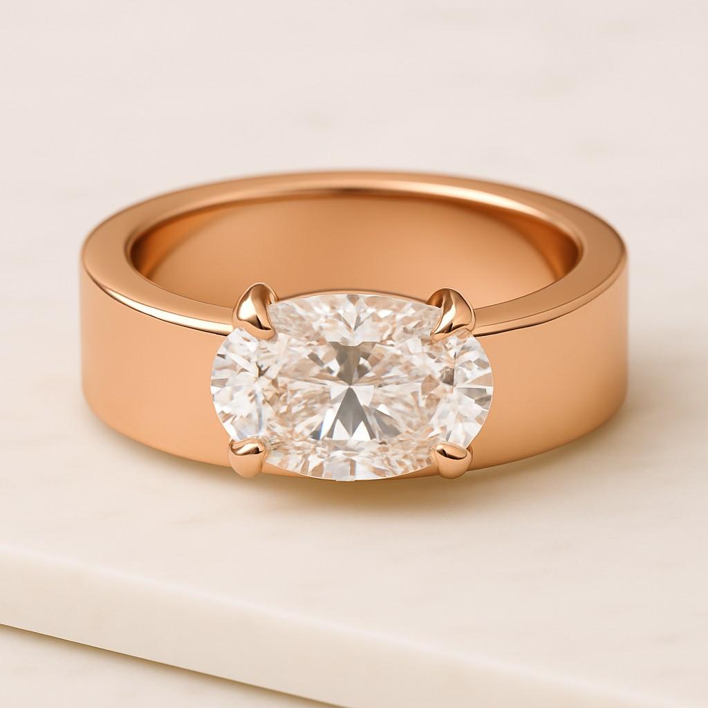 14k Gold Over Sterling Silver Prong Setting 3 CT Oval Cut Bypass Band Moissanite Diamond Engagement Ring 14K Solid Gold Solitaire Wedding Anniversary Ring