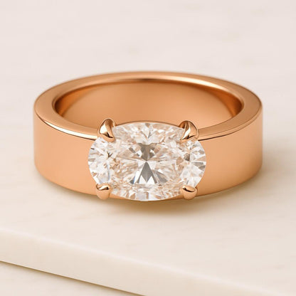 14k Gold Over Sterling Silver Prong Setting 3 CT Oval Cut Bypass Band Moissanite Diamond Engagement Ring 14K Solid Gold Solitaire Wedding Anniversary Ring