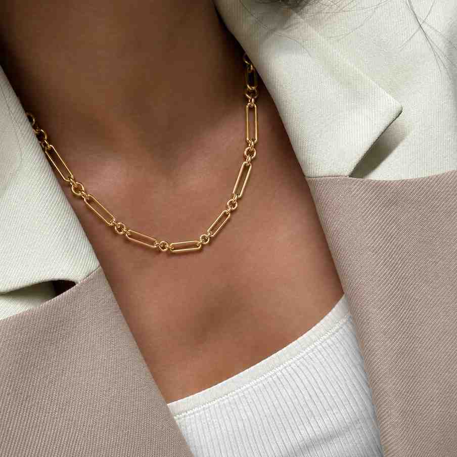 14k Gold Paperclip Double Curb Necklace | Y Lariat Chain with Stars