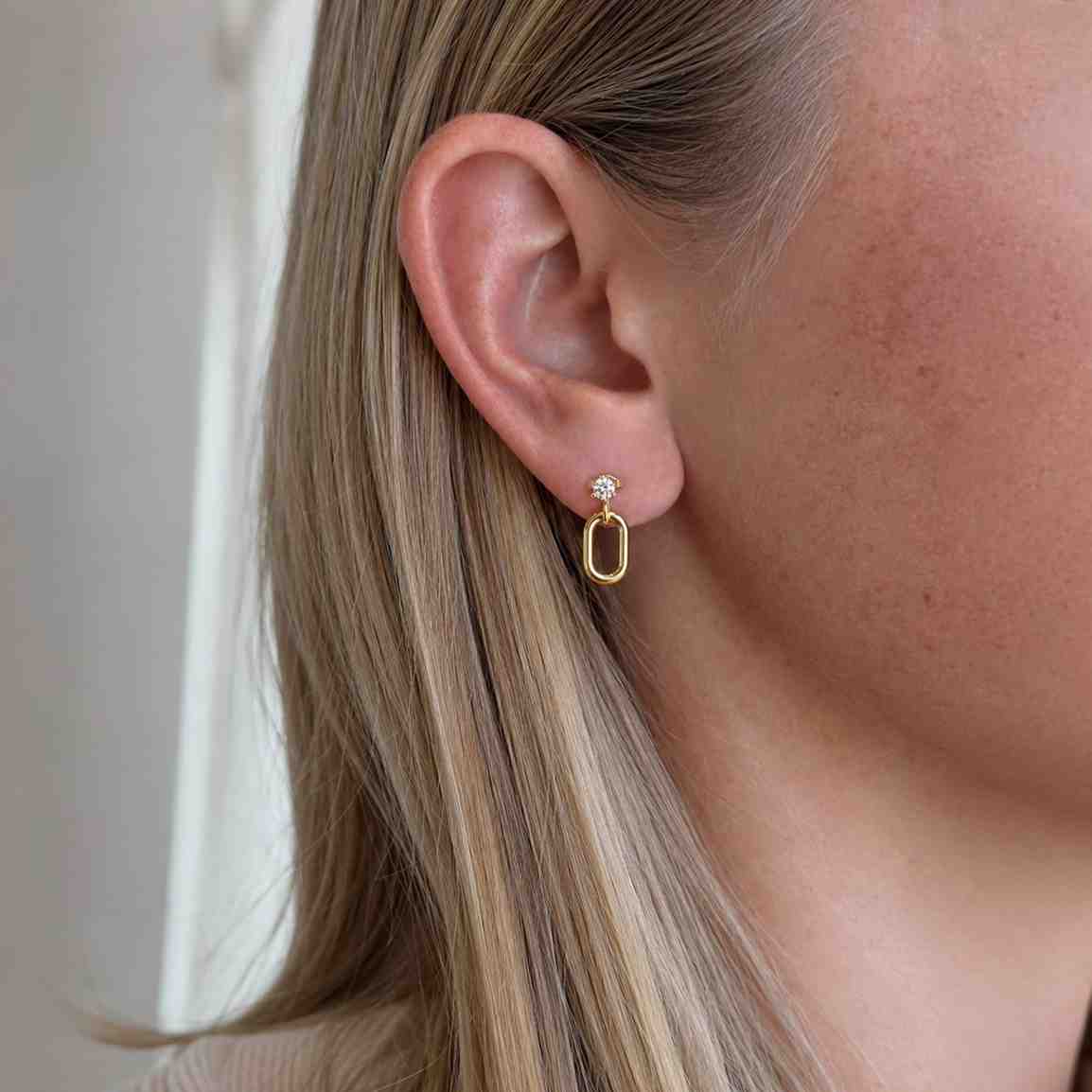 14k Gold Paperclip Earrings, Solid Gold Paperclip Chain, Dangling Earrings, Trendy Earrings, Plain Gold Earrings, Simple Earrings Gift