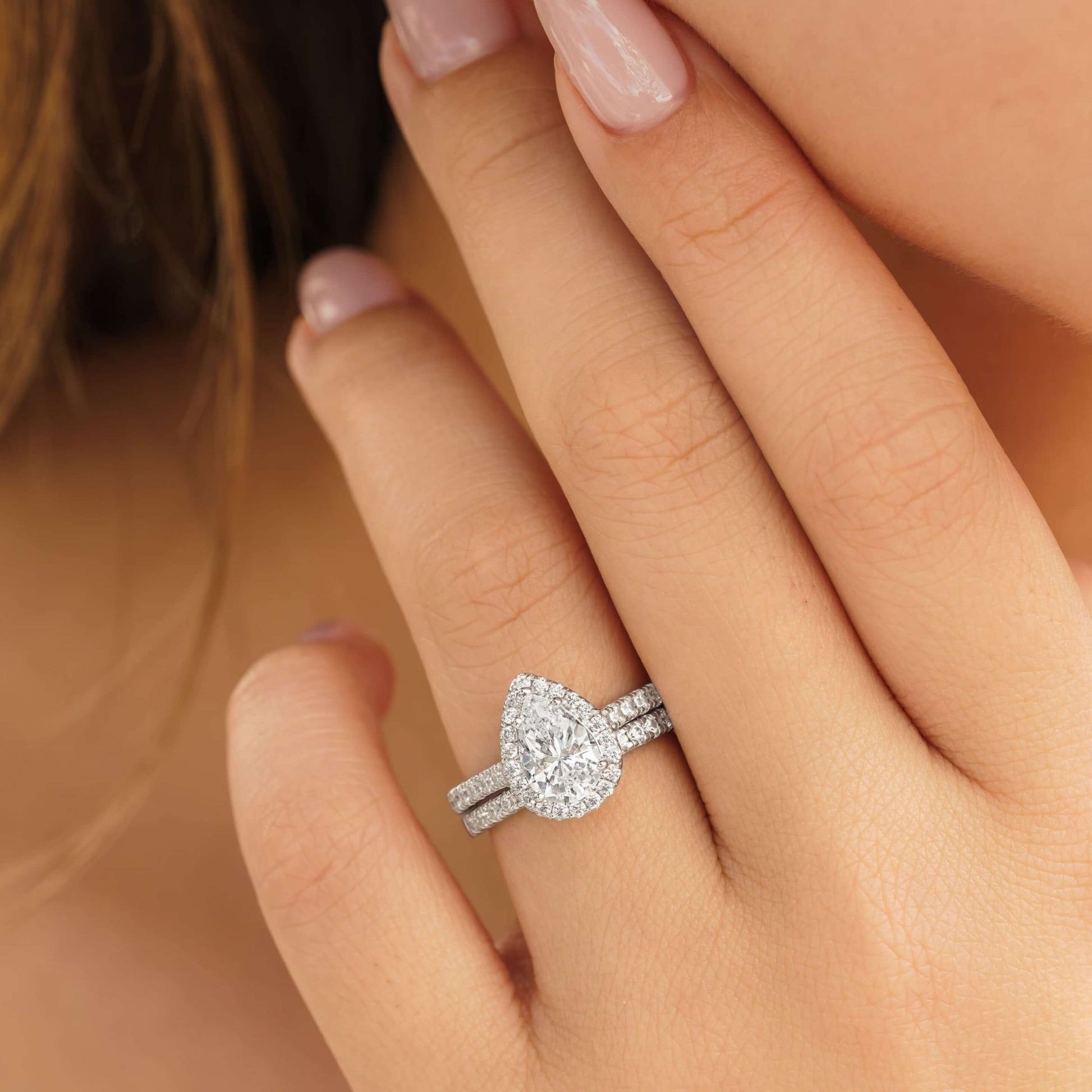 14k Gold Pear Cut Diamond Bridal Set Wedding Ring