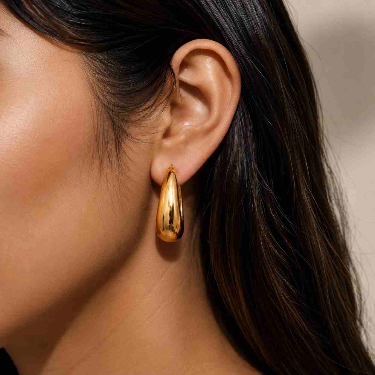 14k gold plain tapered hoops, teardrop huggie earrings, 
