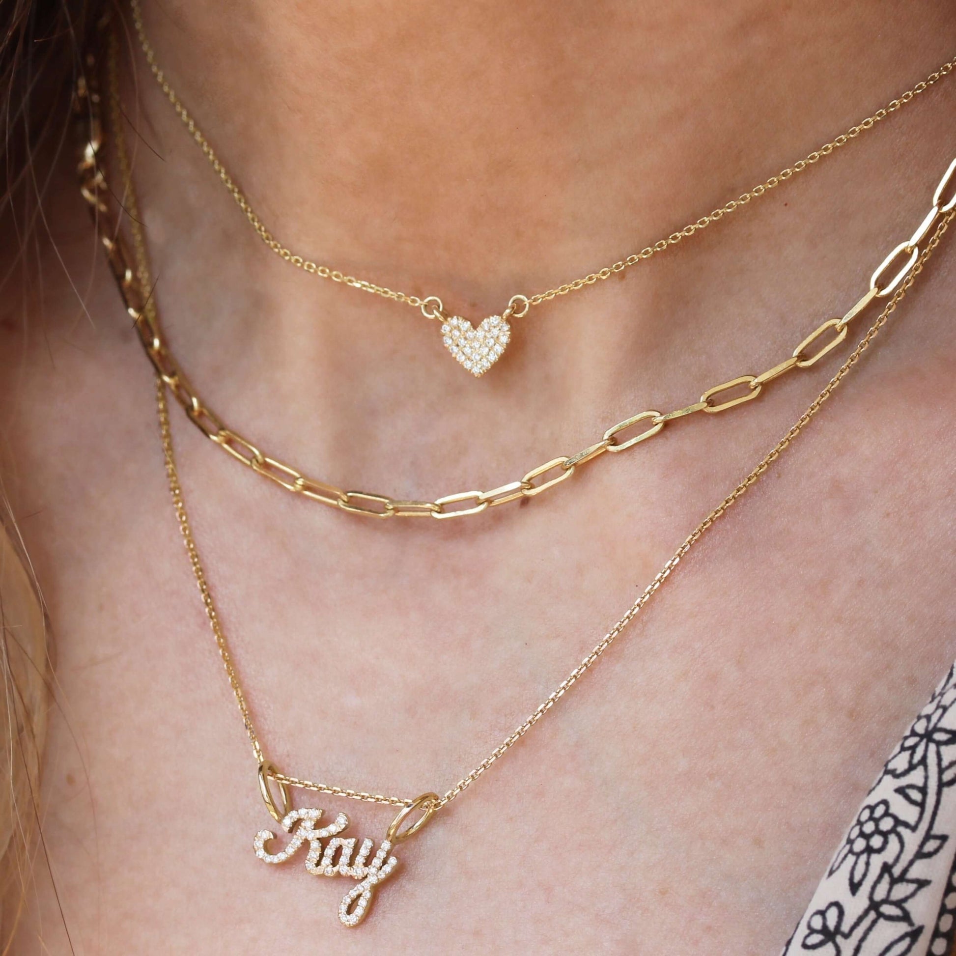 14k Gold Round Cut Pave Heart Pendant Diamond Necklace For Her