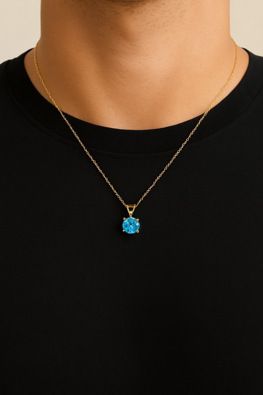 14k Gold Sapphire Necklace Square Cut Blue Gemstone Pendant September Birthstone Jewelry