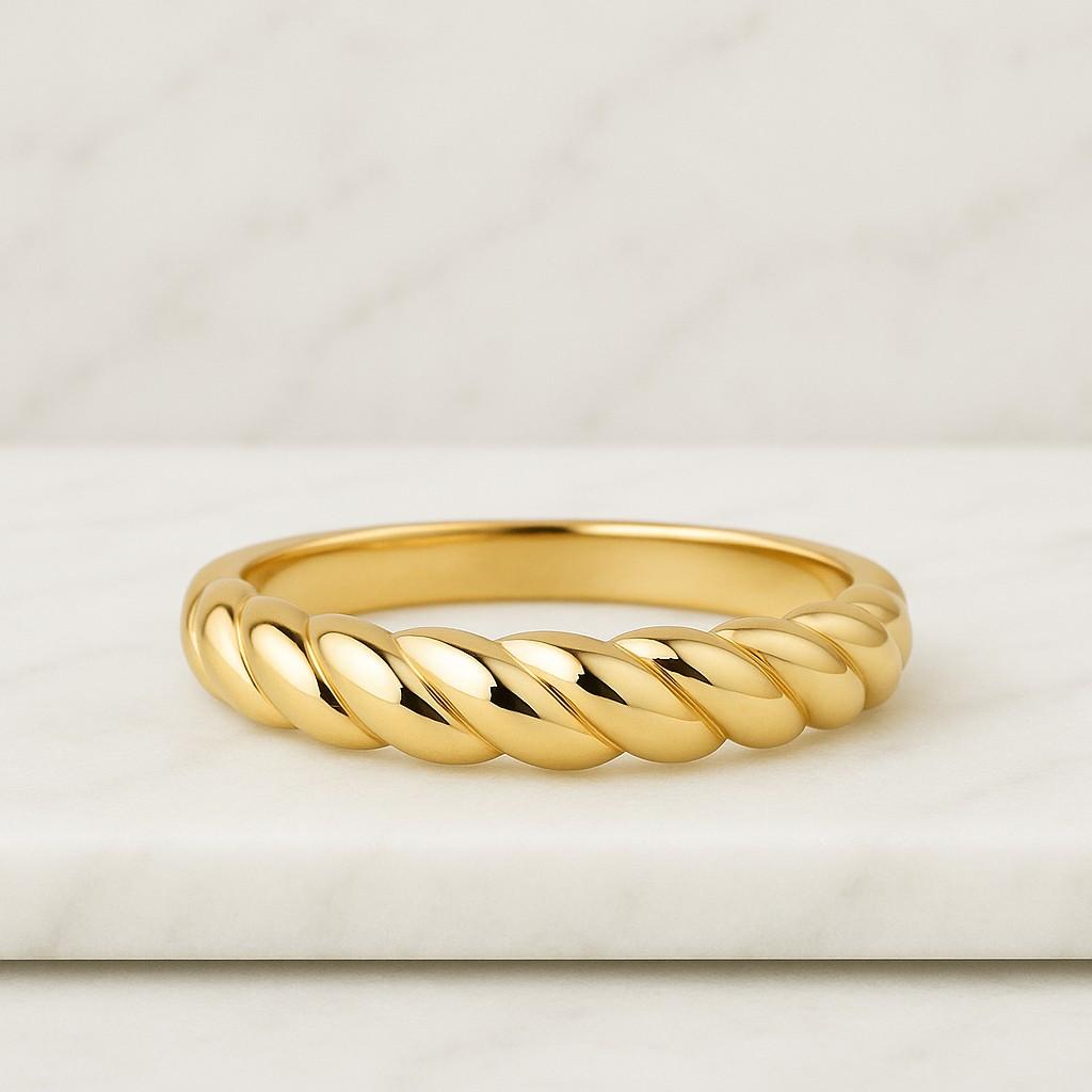 14k Gold Stackable Band Ring Twisted Gold Band Stacking Wedding Ring
