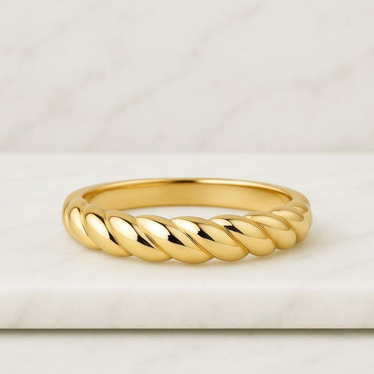14k Gold Stackable Band Ring Twisted Gold Band Stacking Wedding Ring