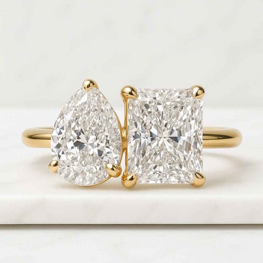 14k Gold Toi et Moi Ring Pear Radiant Cut Lab Grown Diamond
